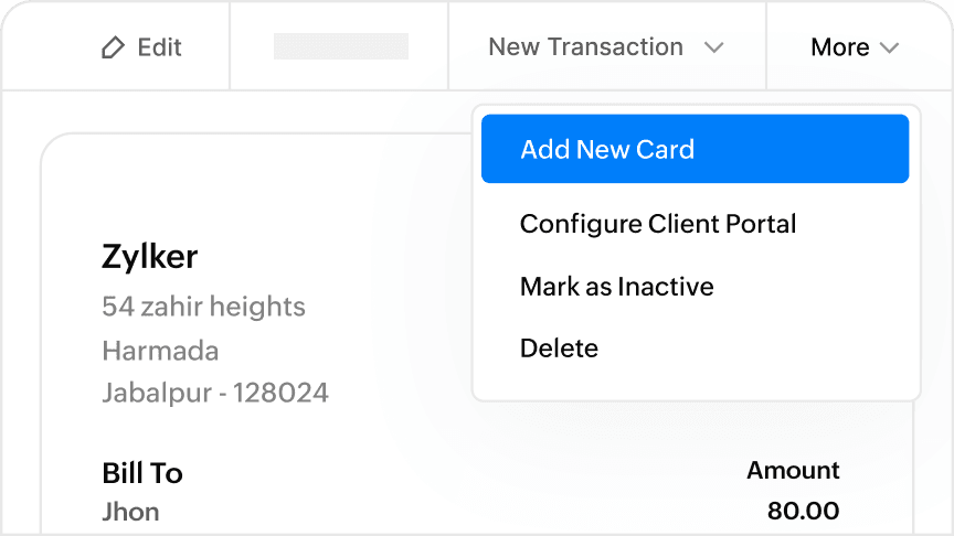 Option to add a new card against a recurring transaction is highlighted.
